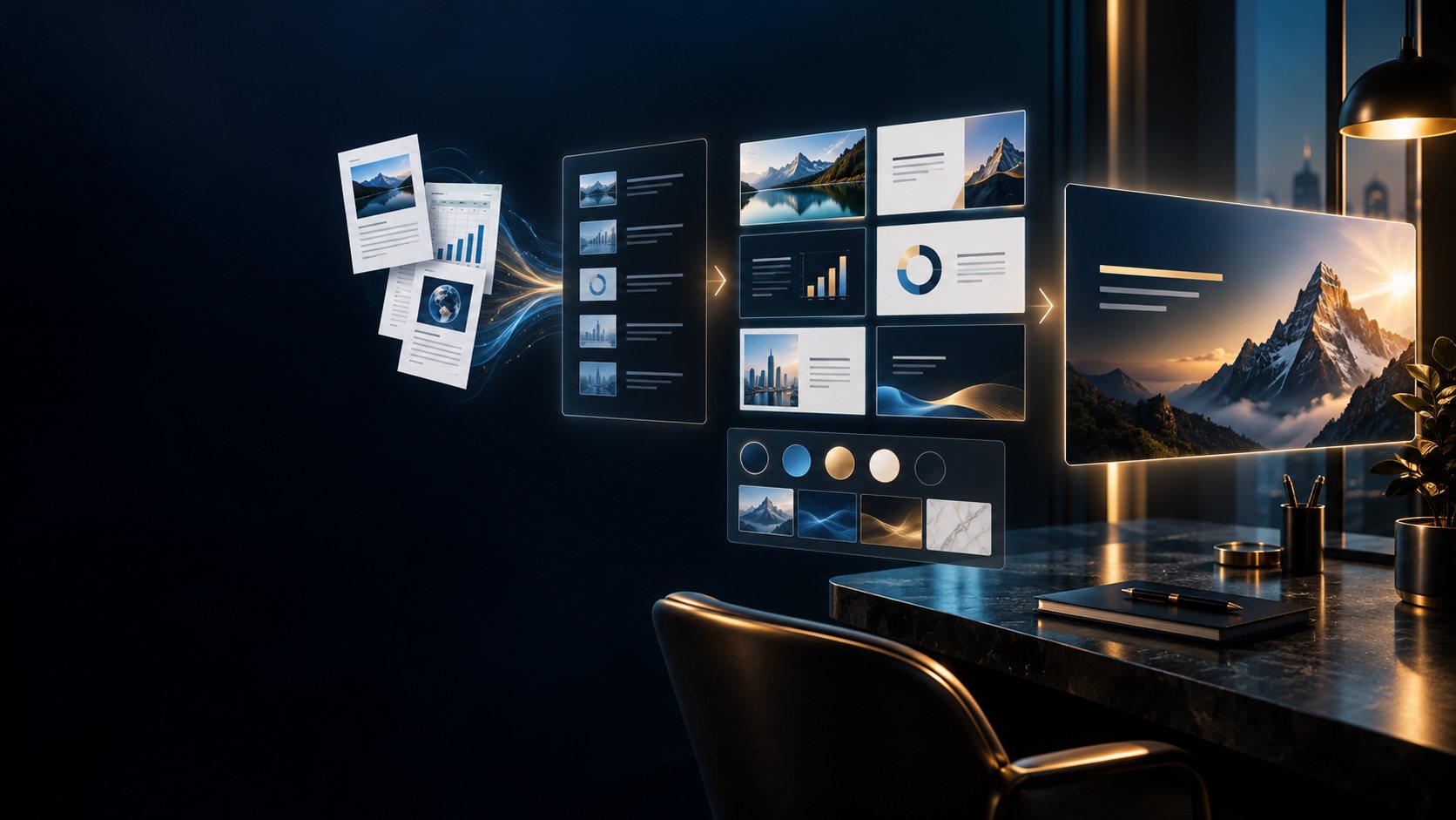 Presentation Studio illustration of figures and notes becoming organised editable slides
